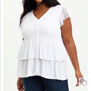 Torrid White Lace Tiered Blouse